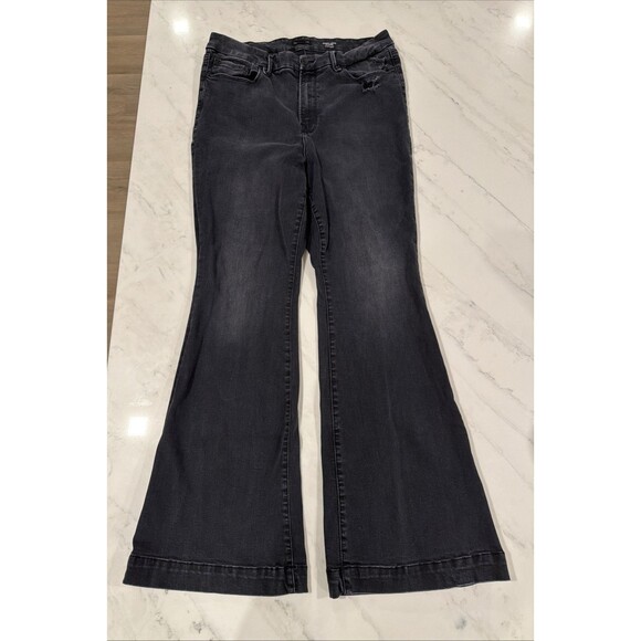 GOOD AMERICAN Good Legs Flare Jeans in Black Mid Rise Stretch Size 14-18 - Picture 1 of 6